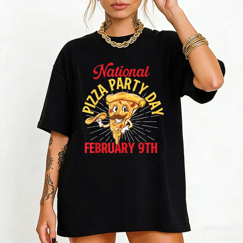 National Pizza Party Food Lover Pizza Baker Tshirt National Fun Slice Character Unisex Cotton Tee Fashion  Celebration T-Shirt