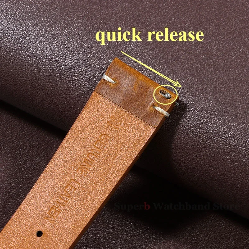 18mm 19mm 20mm 21mm 22mm 24mm Quick Release Vintage Leather Watchband Soft Oil Wax Bracelet for Seiko Stitching Cowhide Strap