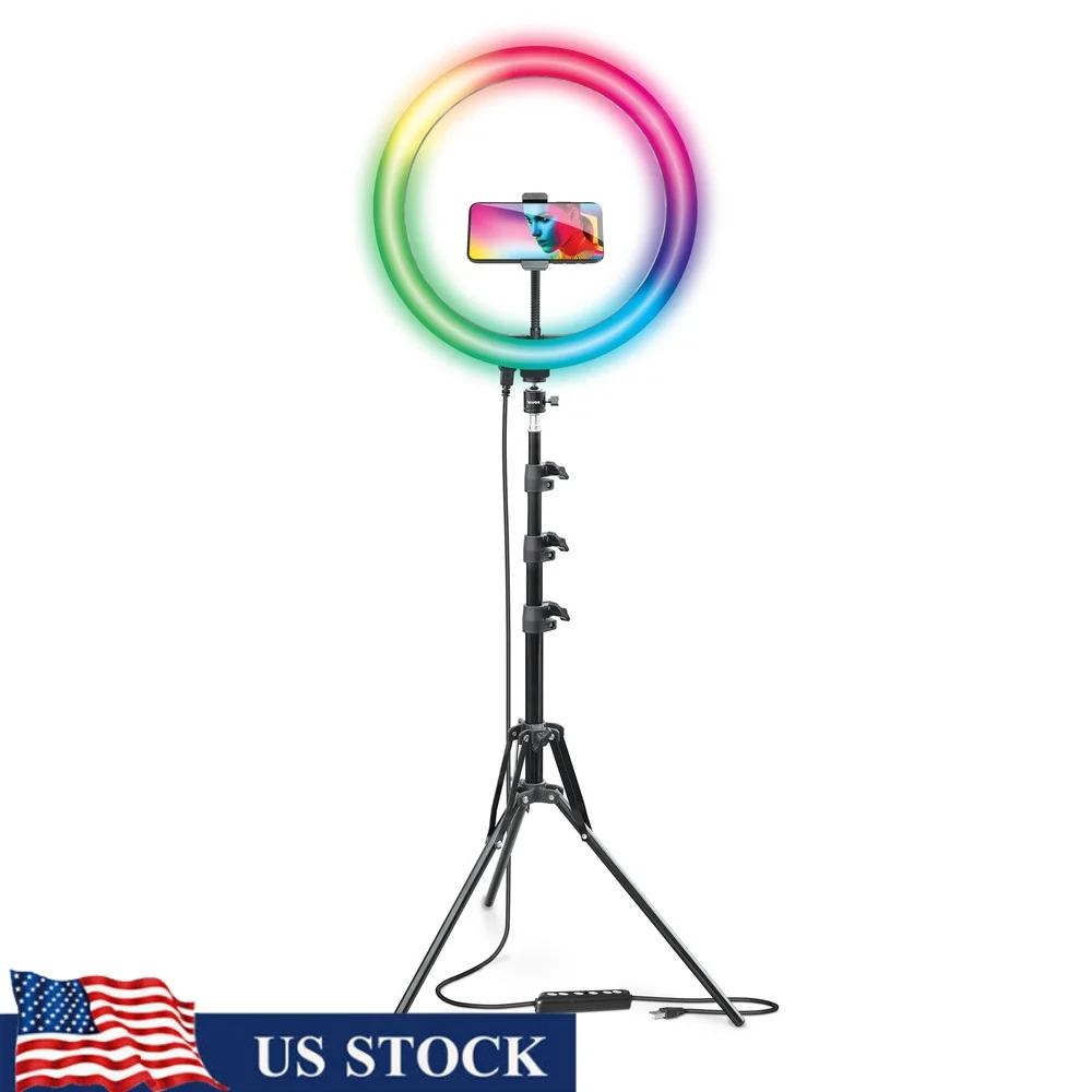 16 Inch RGB LED Ring Light Kit with Adjustable Tripod Wireless Remote 9 RGB Colors 3 White Modes USB Powered Dimmable Brightness