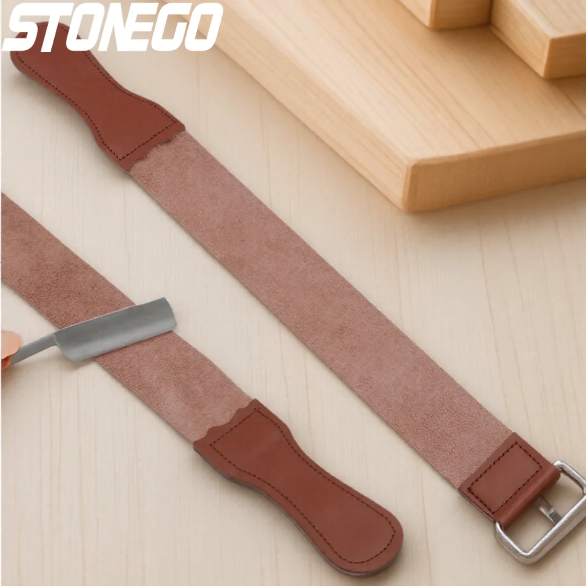 Leather Handle Barber Straight Razor Folding Razor Sharpener Tool for Professional Shaving and Grooming