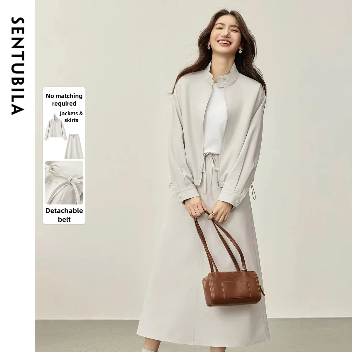 SENTUBILA Women's Skirt Coat Two Piece Matching Set 2026 Fall Elegant Loose Trench Comfortable Bottom Outfit for Lady 153ZA2427
