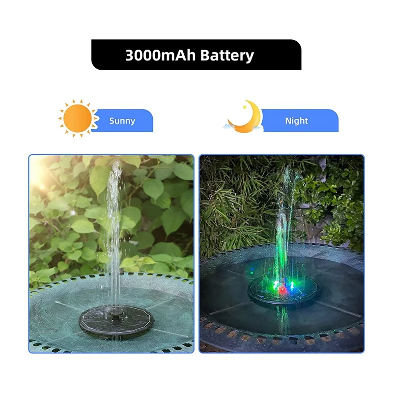 18CM 3.5W Solar Fountain With Color Light 8 Nozzles Solar Bird Bath Fountain For Outdoor Garden Bird Bath Swimming Pool