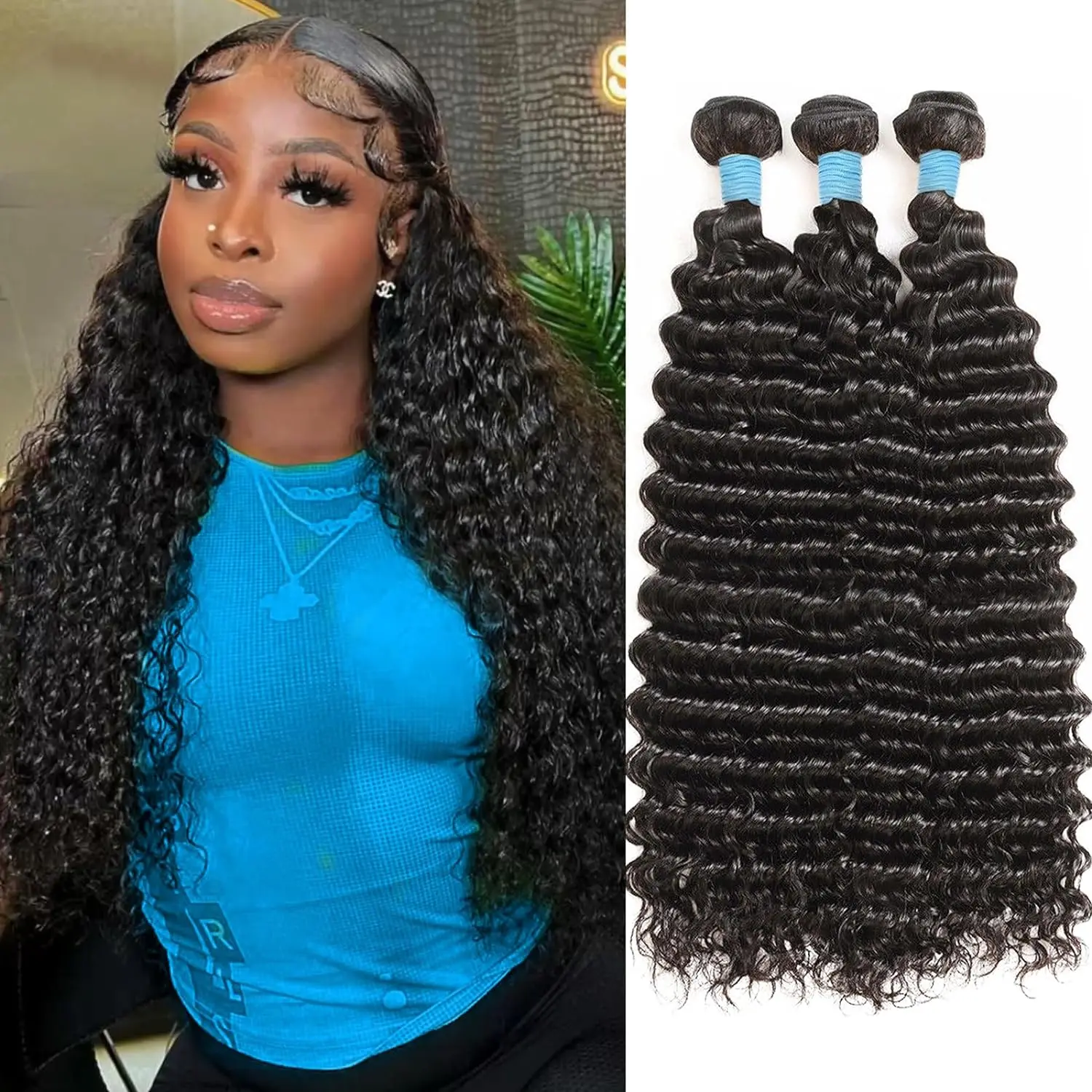 Deep Wave Human Hair Bundles 18 20 22 Inch 12A Brazilian Virgin Human Hair Bundles Virgin Remy Deep Curly Weave Human Hair