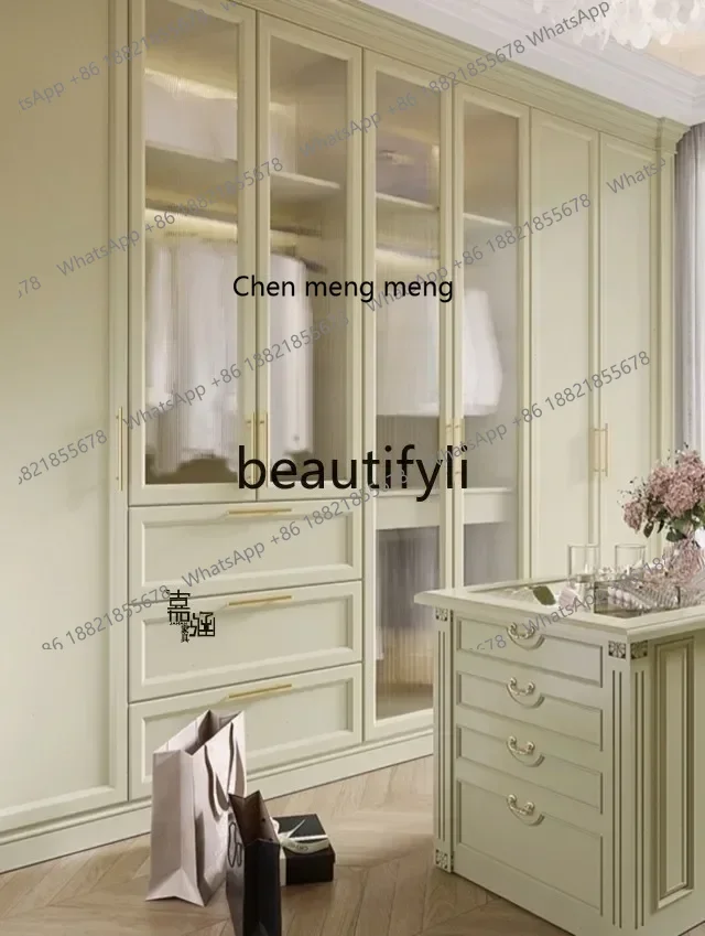 P178  Cream Wind Light Luxury Solid Wood Jewelry Display Cabinet Cloakroom  Jewelry Bucket Cabinet High-end Jewelry Storage Cabi