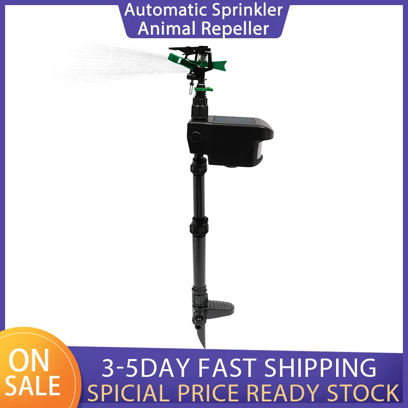 

Sprinkler Automatic Rotating Large Area Solar Powered Motion Activated Animal Repeller Sprinkler
