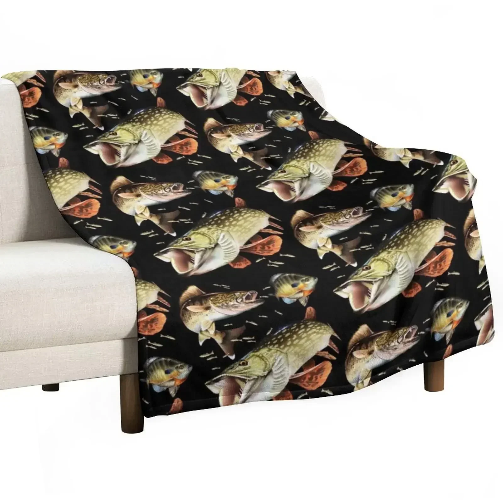 Mary Tracy - Walleye, Pike and Bluegill Throw Blanket Thin Quilt Stuffeds warm for winter Sofa Giant Sofa Blankets