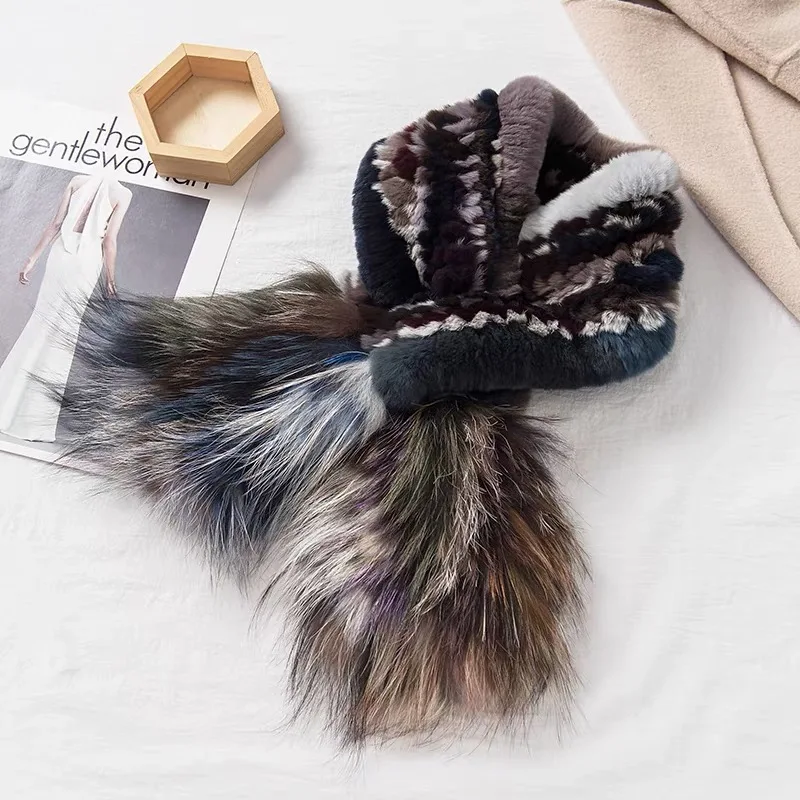 

CX-S-75B Ecellent Quality Casual Classic Genuine Rex Rabbit Bell Bottom Fur Hand Knitted Scarf ~ DROP SHIPPING