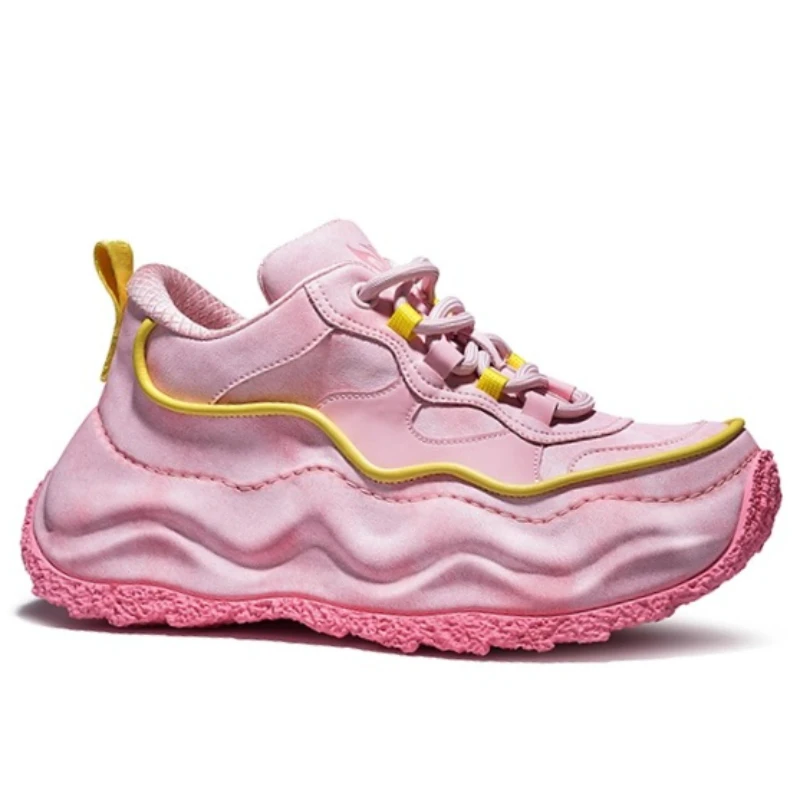 European Thick-soled Daddy Shoes for Women's Casual Sneakers Genuine Leather Fashion Trendy Comfortable Height Increasing Shoes