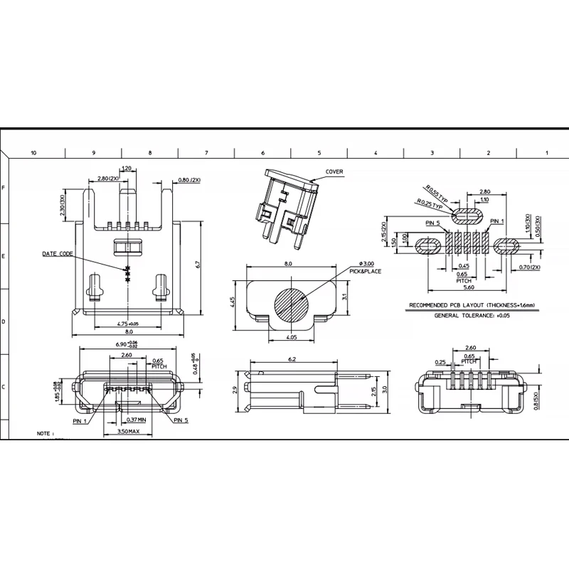 1 STÜCK/LOS 100% GMCB05B23124H1EU Micro-B-USB 5-PIN-Stecker 2,0mm Elektronische Komponenten – Detail 1