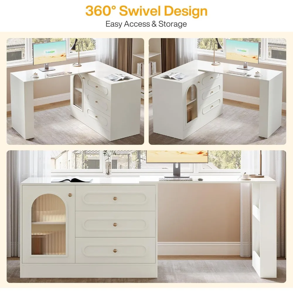 Офисный стол L-образной формы с 3-мя ящиками, угловой стол, небольшое пространство для хранения вещей, современный угловой компьютерный стол