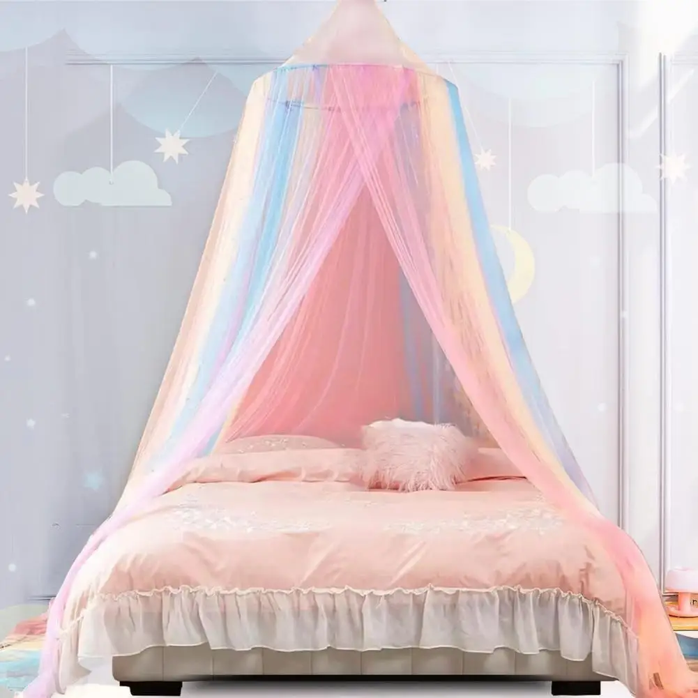 Decorative Mosquito Net Mosquito Net for Bed Rainbow Color Single Door Mosquito Net Bed Canopy Breathable Mesh Design Fully