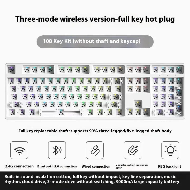 Imagem -02 - Kit de Teclado Mecânico Teclado sem Fio Rgb Switch Pbt Personalizado Gaming Acessórios Modo 108 Chaves Hot Swap Nopoo-f108