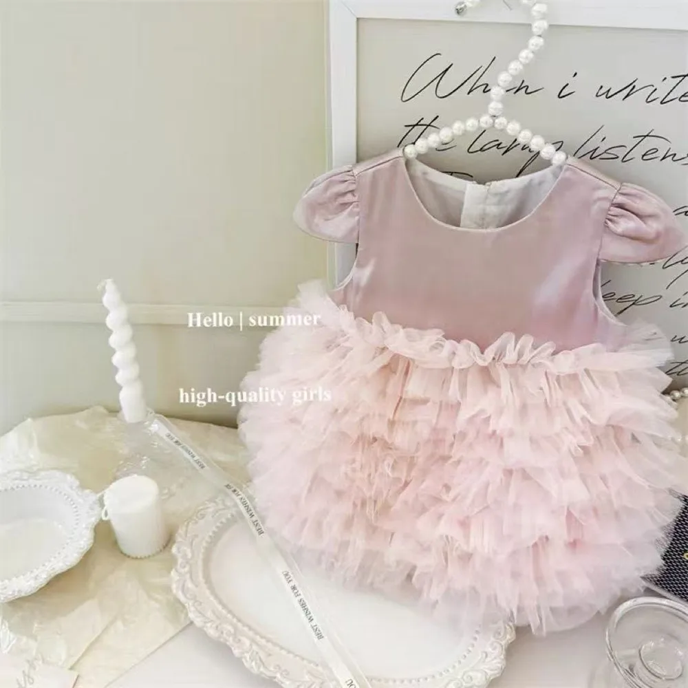 

Girl's Summer Princess Puff Cake Dress TuTu Birthday Dress Children's Baby Pink Dress Baby Girl Princess Fluffy Skirt 73-130CM