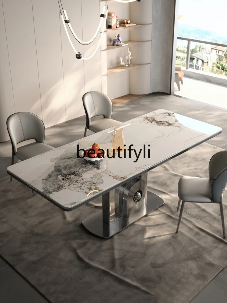 

Slate, light luxury modern simple small apartment, high-end Italian minimalism, rectangular dining table