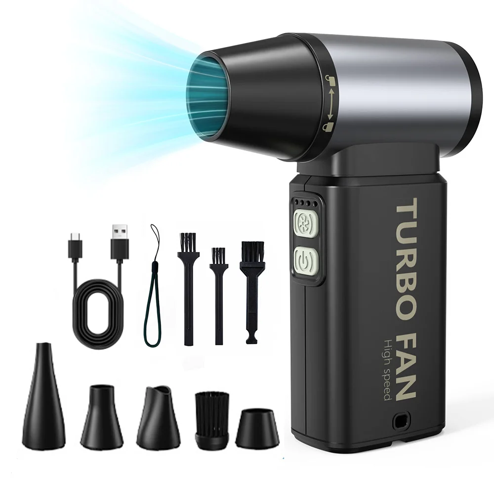 

Струйный вентилятор с 5 насадками, турбореактивный вентилятор, 4 скорости, регулируемая электрическая воздушная тряпка, зарядка типа C, мощный воздуходувка, чистые инструменты