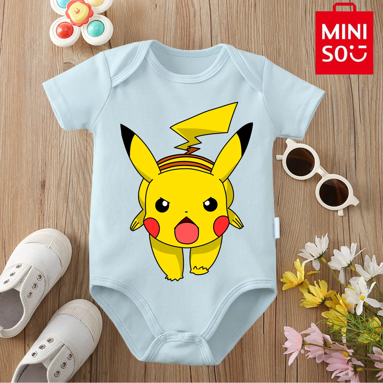 

MINISO карманный монстр Пикачу, ткань, боди в японском стиле для малышей, комбинезон из 100% хлопка для новорожденных от 0 до 12 месяцев