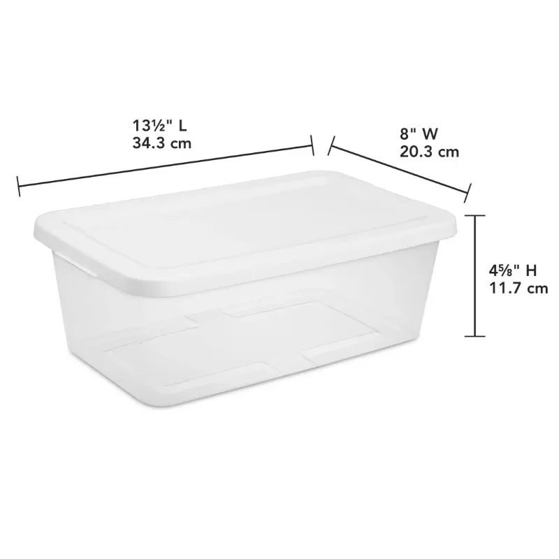 Small Storage Bin, 6 Quart Clear Plastic Storage Container with Snap-On Lid, White image 2
