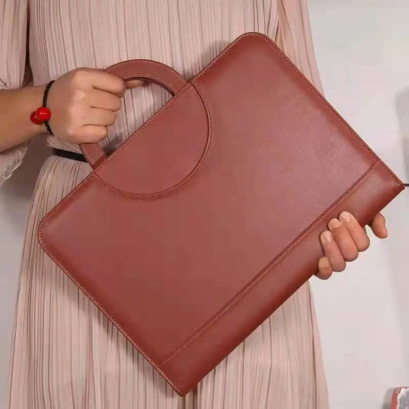

Business Briefcase PU Leather A4 Folder Zipper Portfolio Portable Document Organizer Office Work Bag
