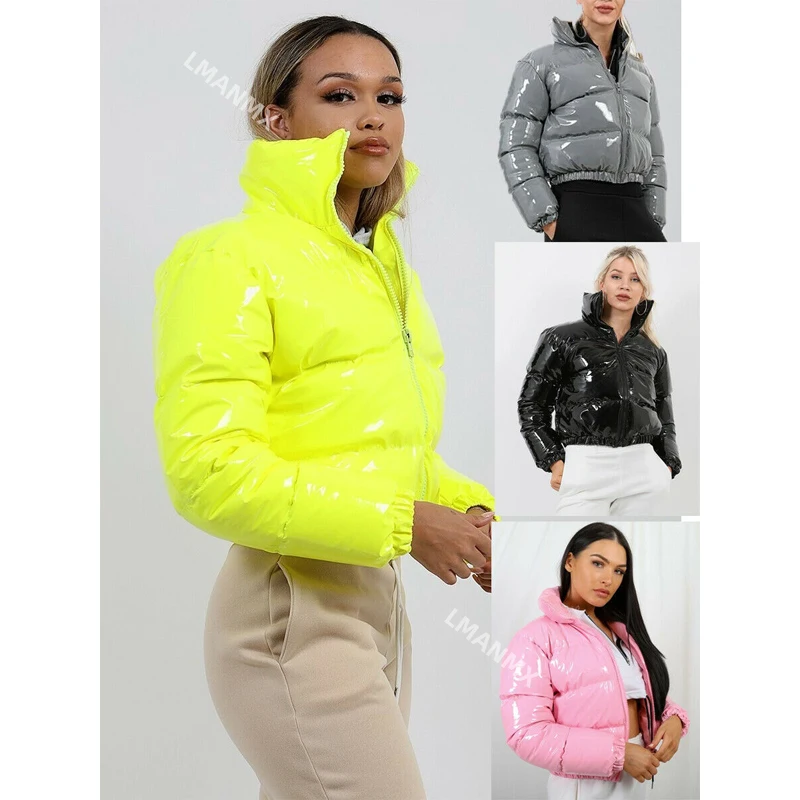 Winter Women Puffer Jackets Warm Bubble trench Coat Down Parka Outcoat Zipper Jacket Pink Cute Cropped Parka Abrigos Mujer