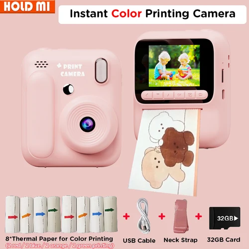 Cámara de impresión instantánea para niños, cámara de impresión en 5 colores, 1080P, impresión de papel térmico, foto, videojuegos, regalo para niños y niñas
