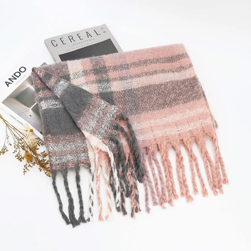 Fashion Plaid Striped Tassels Imitate Cashmere Scarf For Woman Winter Outdoor Keep Warm Shawls Lady Soft Long Wraps Thick Scaves