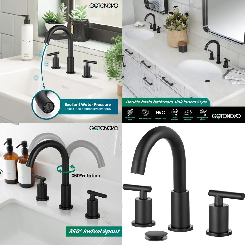 

8 Widespread Matte Black 3-Hole 2-Handle Lavatory Basin Faucet with Pop-Up Drain and Hot/Cold Mixer Valves