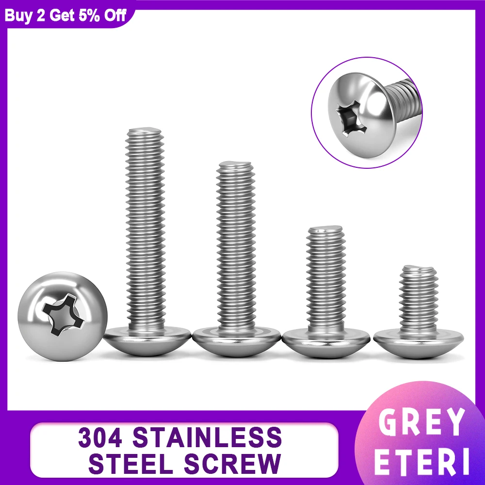 304 Stainless Steel JISB1111T Cross Phillips Truss Head Large Round Cross Head Big Flat Head Screw Woodworking Bolt M2M2.5M3-M8