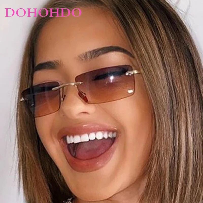 

Luxury Rimless Sunglasses Women Vintage Classic Metal Frame Square Outdoor Sun Glasses Men Driving Shades Female Eyewear UV400