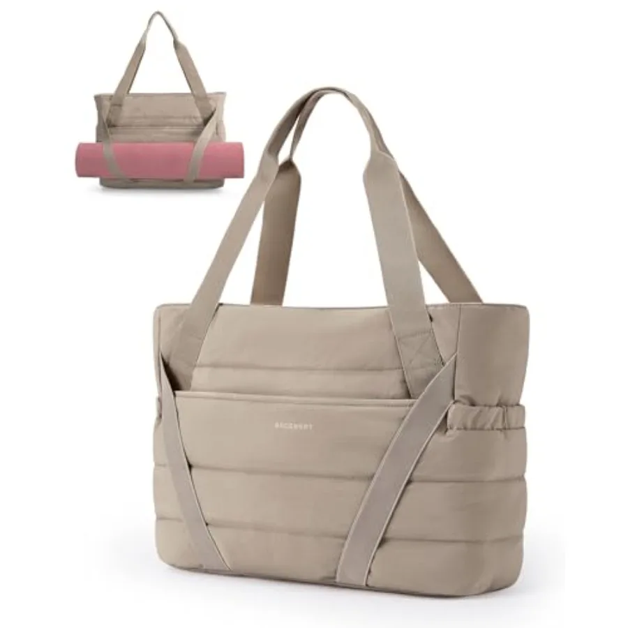 

Сумка-тоут BAGSMART для женщин с молнией и ремнями для коврика для йоги, стеганая сумка для спортзала, путешествий, работы и спорта