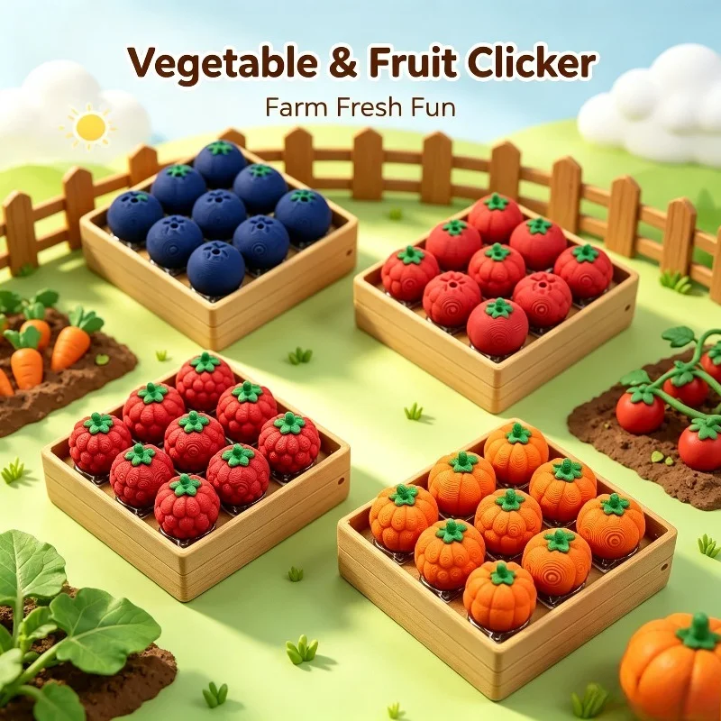 3D Printed Fruit Crate Fidget Toy Keychain Cute Pop Up Vegetable Fruit Press Box Anxiety Relief Sensory Toy for Adults