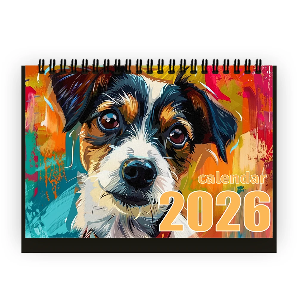 1 قطعة 2026 سنة التقويم خربش الكلب ، مجردة الفنية ، هدية مثالية لأعياد الميلاد عيد الميلاد السنة الجديدة ، مخطط سطح المكتب لمدة 12 شهرًا #1