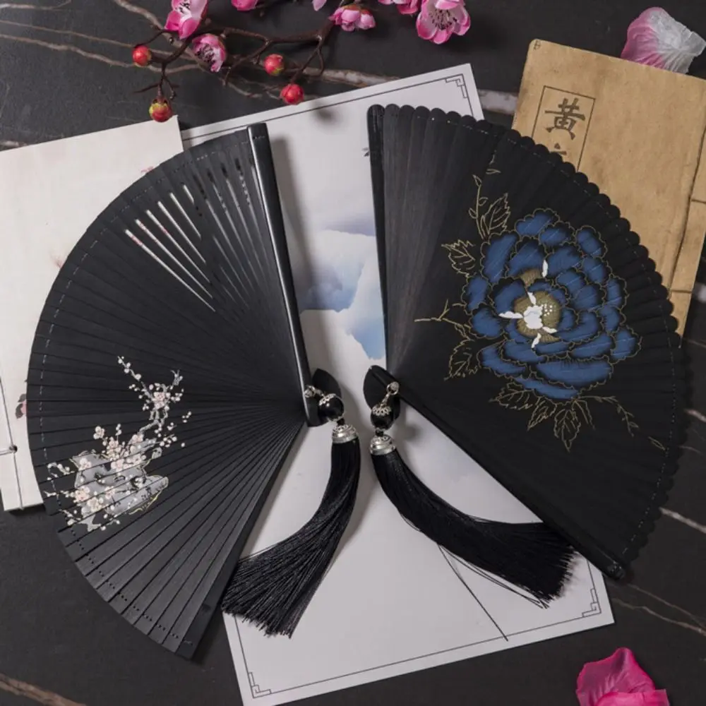 Abanico plegable clásico japonés de estilo chino, abanico plegable portátil de estilo antiguo para mujer, exquisito abanico de bambú hecho a mano