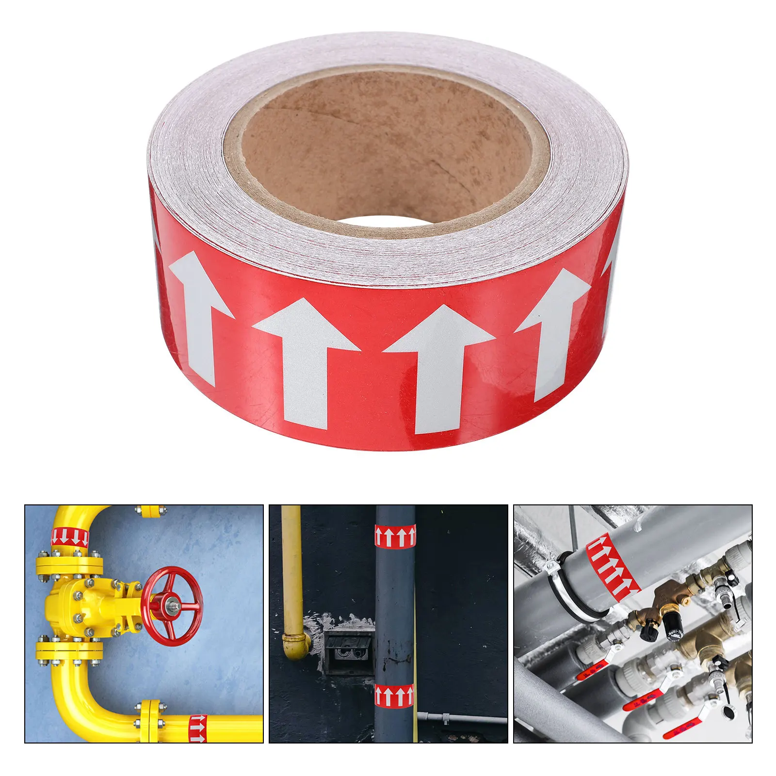 Arrow Sticker Pipe Identification Decal Polystyrene Material Self Adhesive Red Background Long Lasting Water Gas Oil Pipes