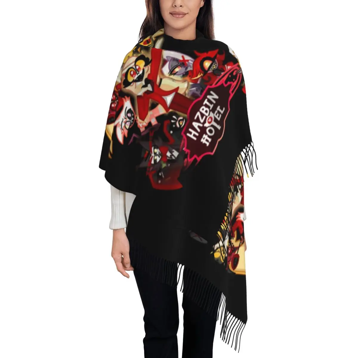 

Модный комедийный шарф с кисточками для отелей на заказ, женские зимние теплые шали, женские шарфы в стиле аниме, Америки, песен и танцевальные шарфы