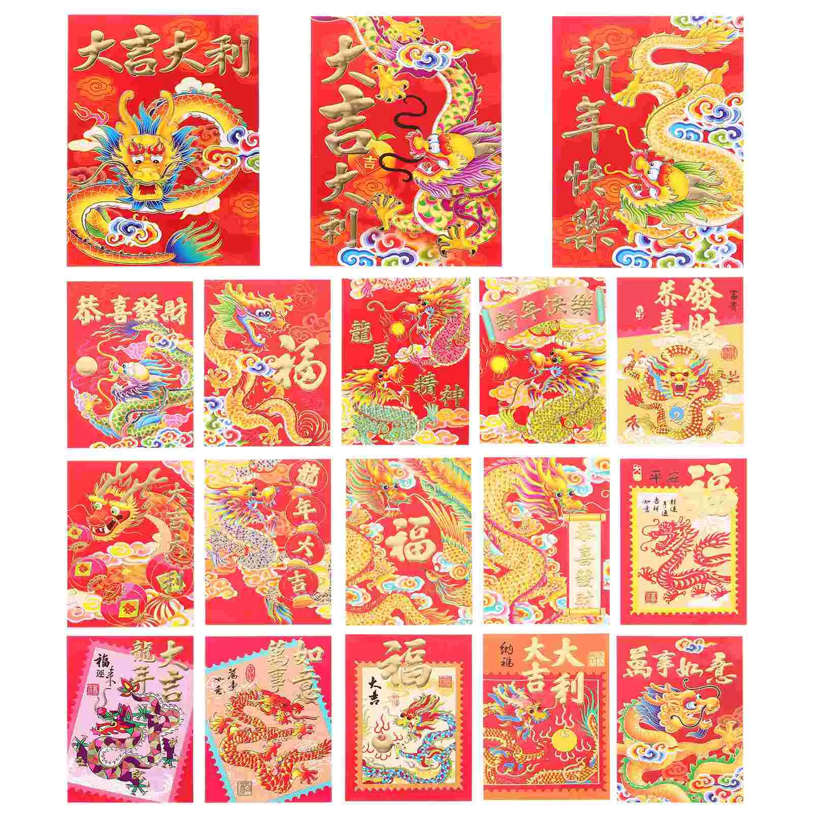 Lot d'Enveloppes Rouges Décoratives du Nouvel An Lunaire, Pochettes d'Argent en Papier de Style Chinois, 18 Pièces