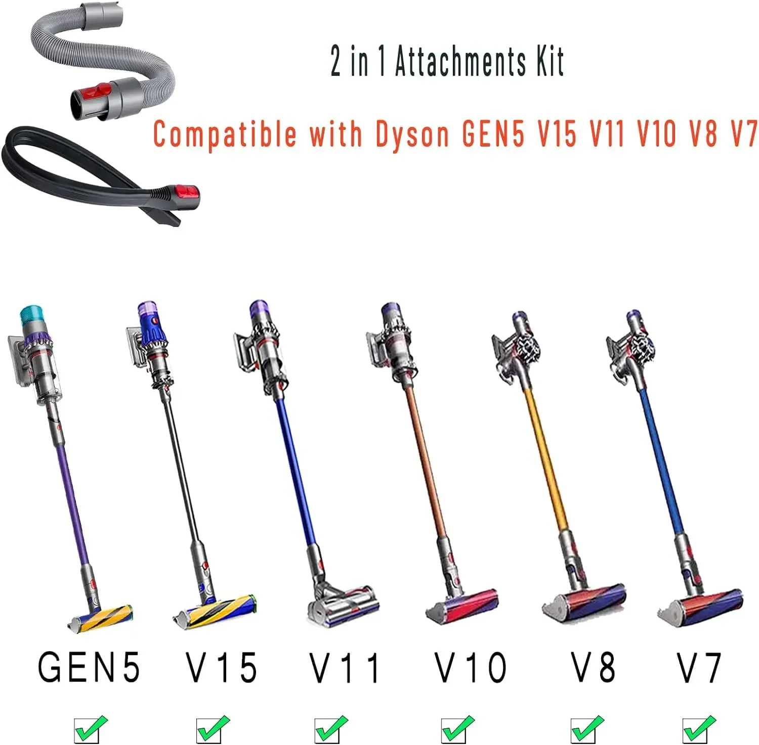 Flexible Crevice Tool & Extension Hose for Dyson GEN5 G5 V15 V11 V10 V8 V7 Cordless Vacuum for Car Detailing Corners Gaps