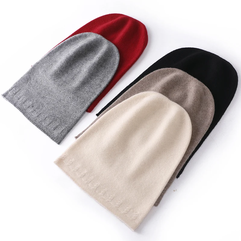 Women 100 Wool Plain Knitted Slouchy Beanie Hat Simple Solid Caps Rolled Hem Soft Wool Winter Spring Warm Sleep Hair Bonnet