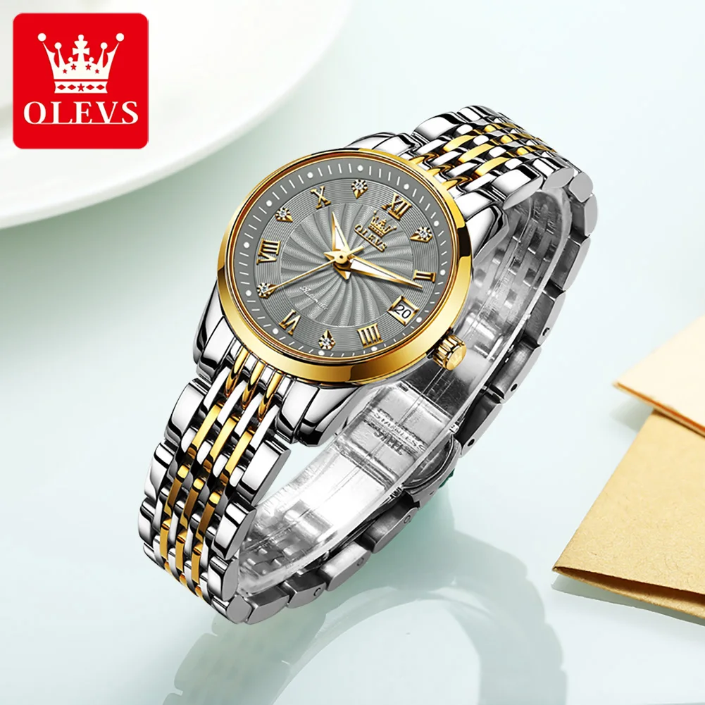 Olevs orologi di marca di lusso da donna in acciaio inossidabile dorato orologio automatico da donna elegante orologio da polso Daydate Montre Femme