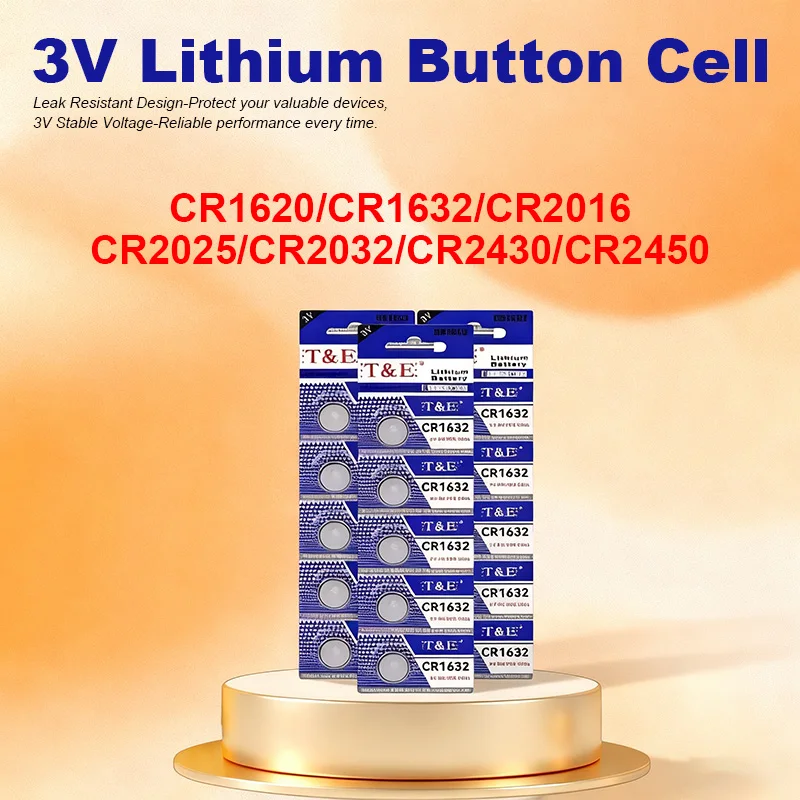 

CR1620/CR1632/CR2016/CR2025/CR2032/CR2430/CR2450 Lithium Coin Battery Long Lasting for Watch Car Key Fob Motherboard