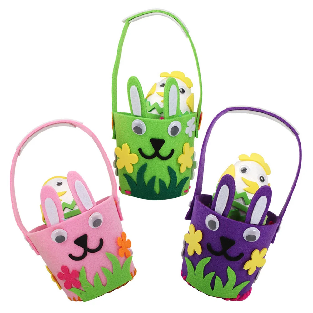 

3pcs Easter Baskets Baskets Set Cute Bunny Felt Basket For Easter Hunt Candy Gift Party Festival Decorations Kids