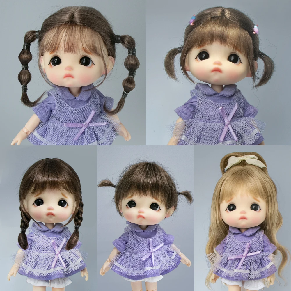 Cute short hair updo 1/8BJD Wig Long hair Bangs Mohair Wig Double ponytail braids  For Ob11 1/12bjd Doll Accessories 5-6inch