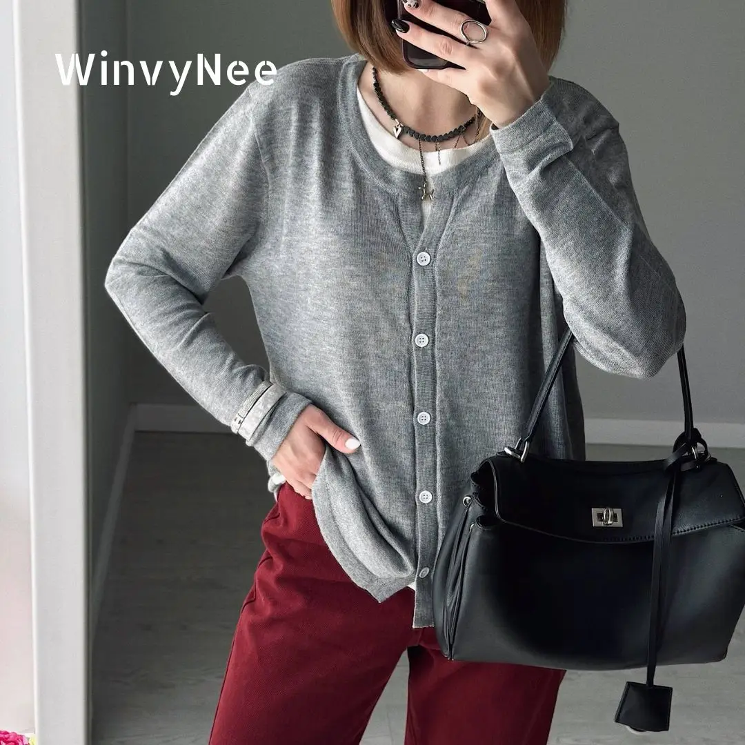 

WinvyNee 2025 новые женские шерстяные кардиганы, свитера, однотонная полосатая повседневная верхняя одежда, вязаные топы, осенняя женская одежда B1107007A