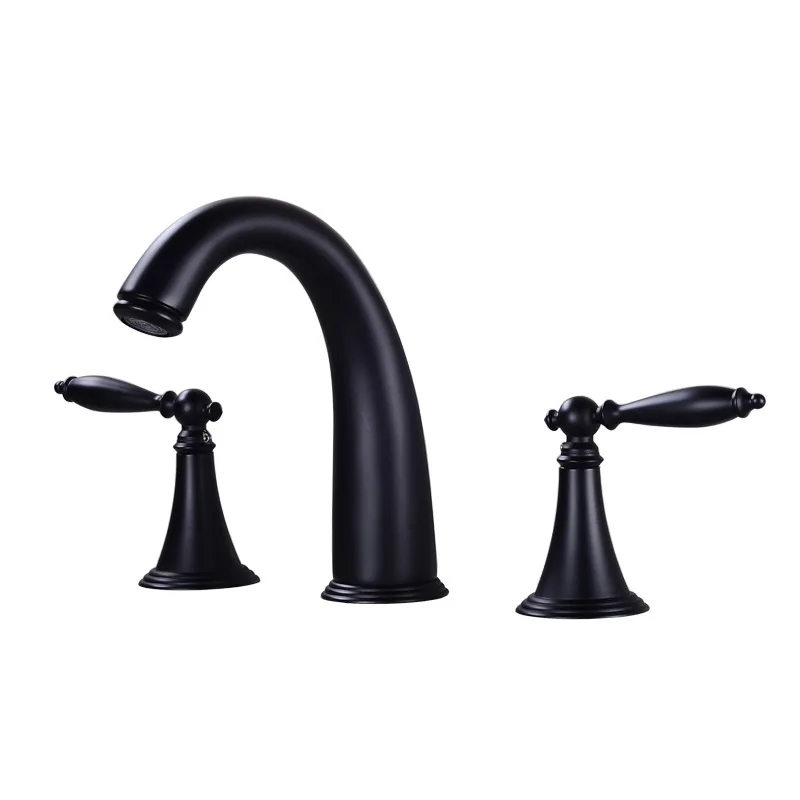 

Gun gray hot and cold washbasin faucet, all-copper bathroom double handle three-hole bathroom undercounter basin