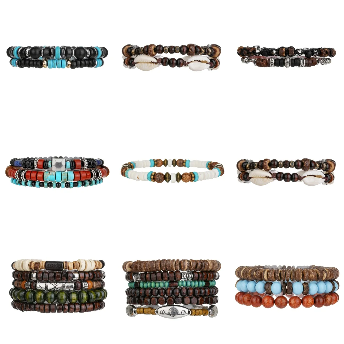 

NADEEM Bohemian Natural Coconut Shell Bracelets for Men Holiday Jewelry Ethnic Wood Stone Charm Bracelets Set Gifts Wholesale