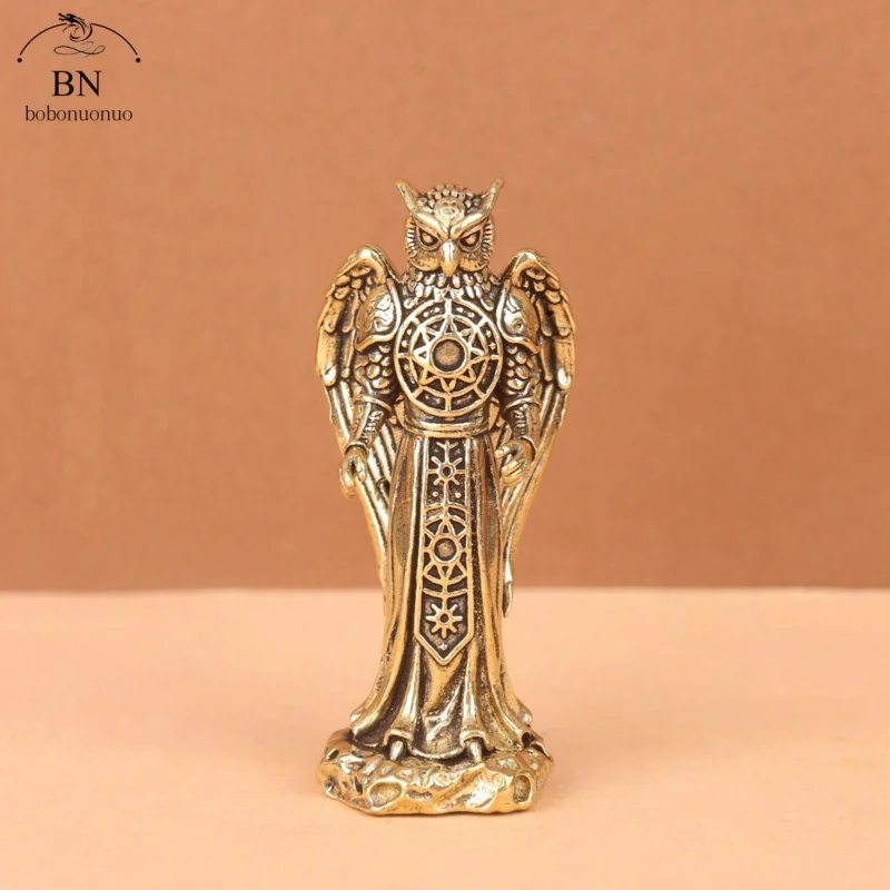 Retro Brass Owl Knight Prophet Statue Desk Ornament Animal Small Statue Figurines Holder Home Decoration Crafts