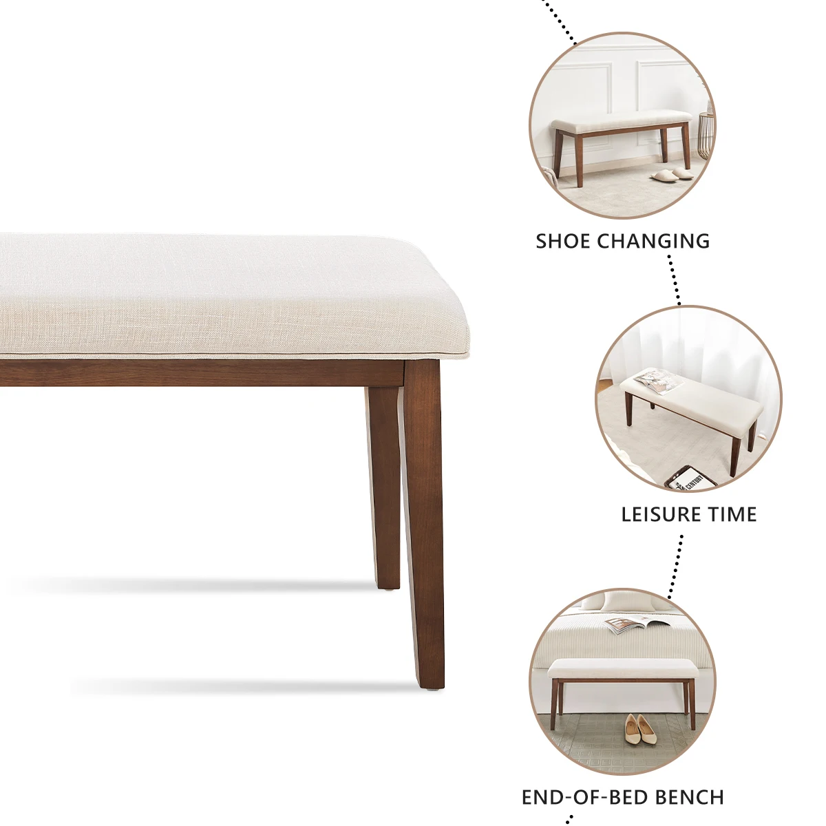 مقعد منجد من الكتان الحديث - مقعد غرفة نوم مقاس 42.5 بوصة لنهاية السرير، مقعد مدخل بأرجل خشبية صلبة، للممر #4