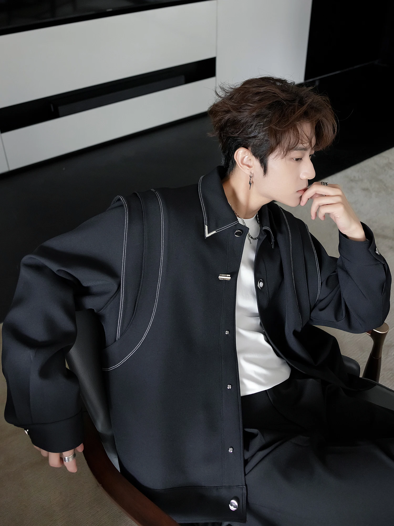 Men's Original Design Jacket Coats Men's 2025 Autumn New Stylish Tops Male Long Sleeve Solid Color Lapel Loose Trendy Chic Coats