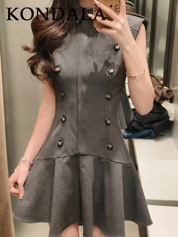 KONDALA Polo grigio Sweetheart Donna Club Canotta Pieghe Abito Moda 2025 Mini abito a pieghe Senza maniche Night Party Abiti moderni