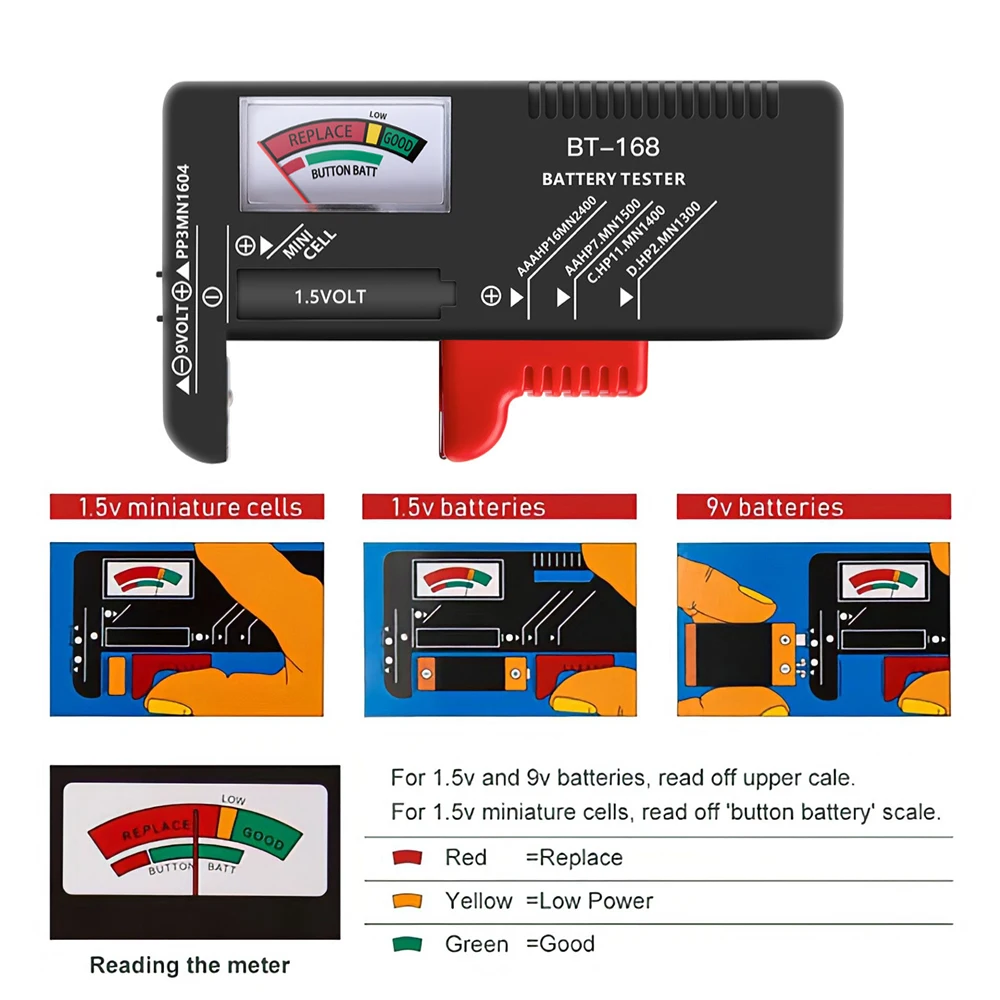 BT-168 Lithium Battery Capacity Tester Checkered Load analyzer AA/AAA/C/D/9V/1.5V Button Cell Battery Volt Tester Checker