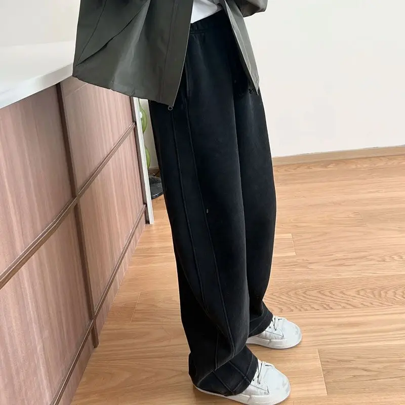 Retro Style Trousers Autumn and Winter Commuting American Style Woolen Plaid Trousers Loose Straight Drawstring Casual Trousers